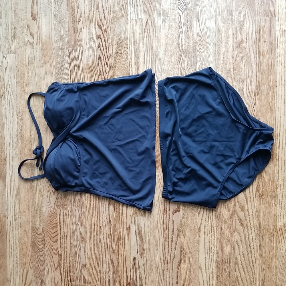 (XL) Classic Black Tankini Swimsuit High Waisted Brief Summer Classic Neutral